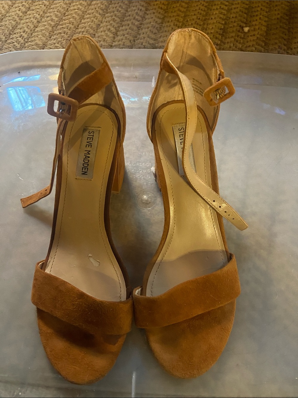 Steve Madden Cognac Suede Ankle Strap Block Heel Sandals